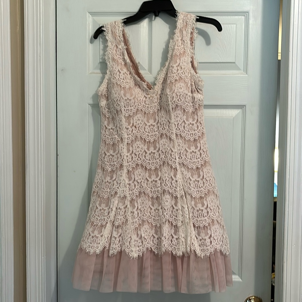 Betsy & Adam Blush Pink Lace A-Line Dress